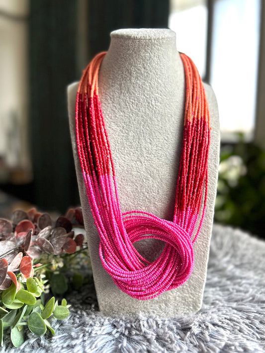 PINK BOHO HOOP MULTI-STRAND NECKLACE