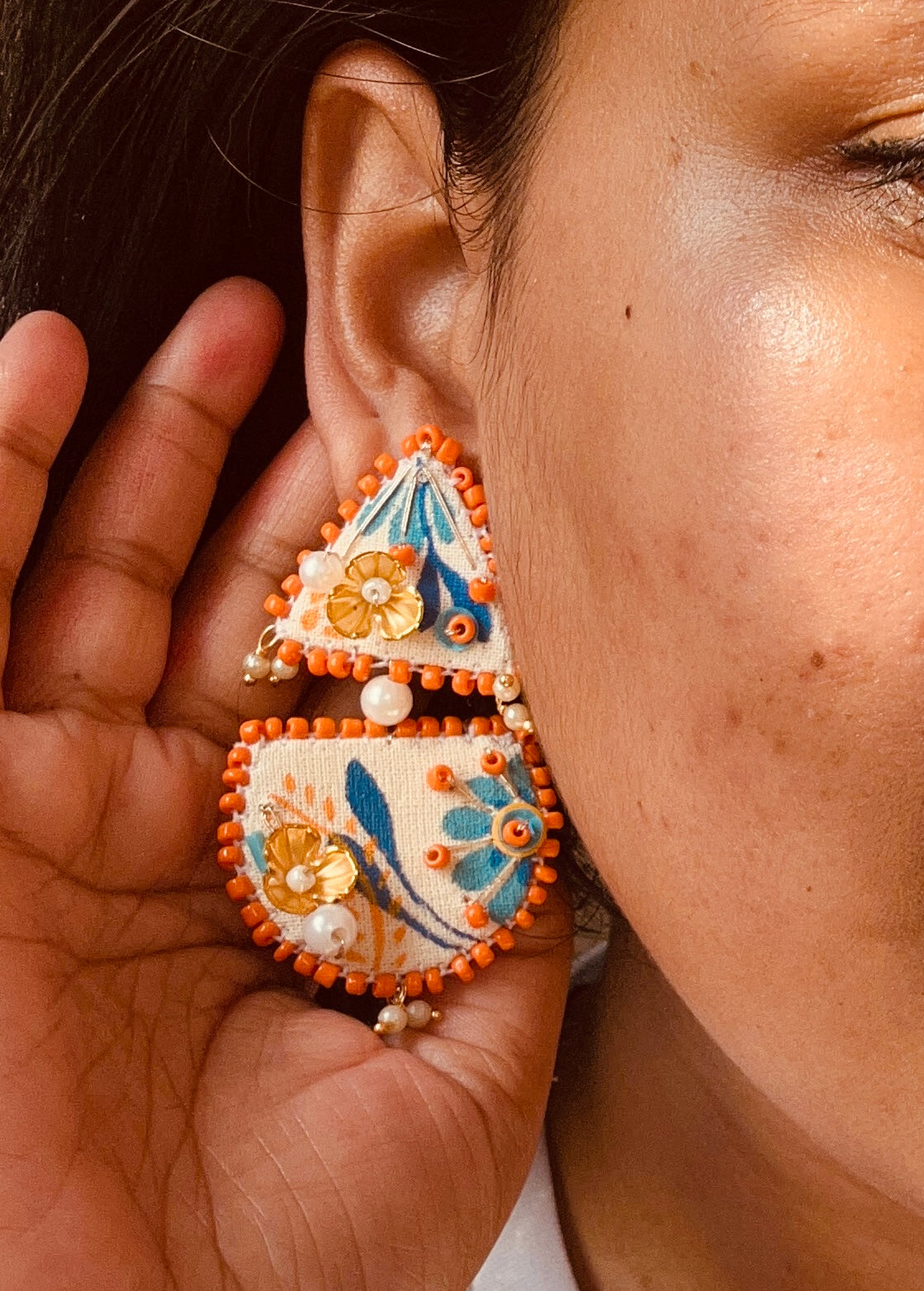 Gul Rang hand painted and embroidered earrings