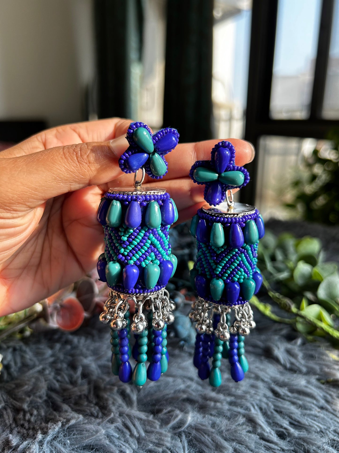 Blue and Aqua Chandelier Earrings by Kihoy